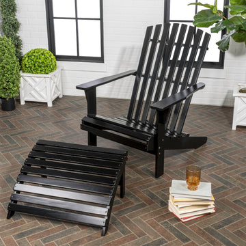 Saranac 2-Piece Traditional Rustic Acacia Wood Adirondack Chair with Detachable Ottoman - JONATHAN Y